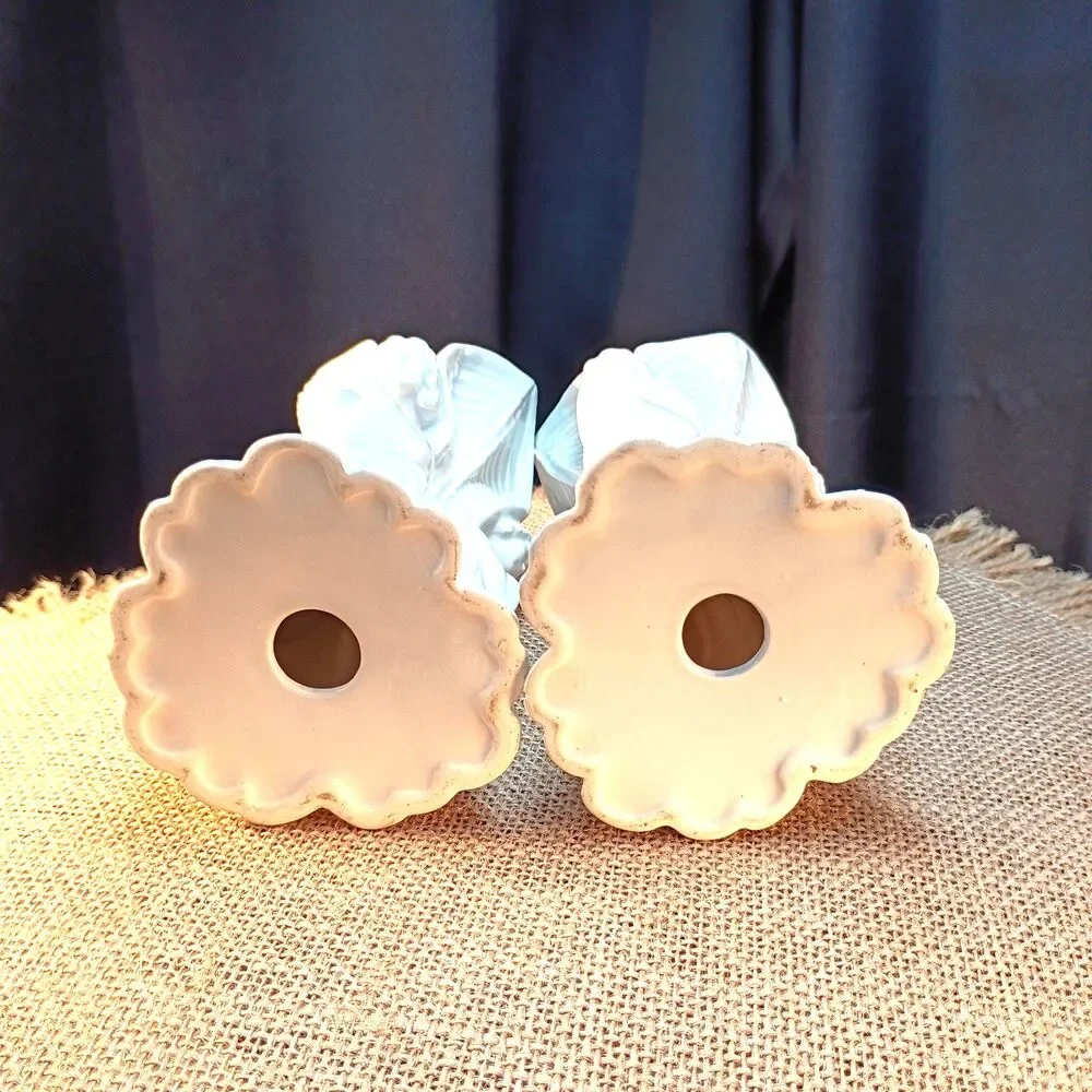 2 Vintage White Ceramic Angel Taper Candle Christmas Candlestick Holders 6